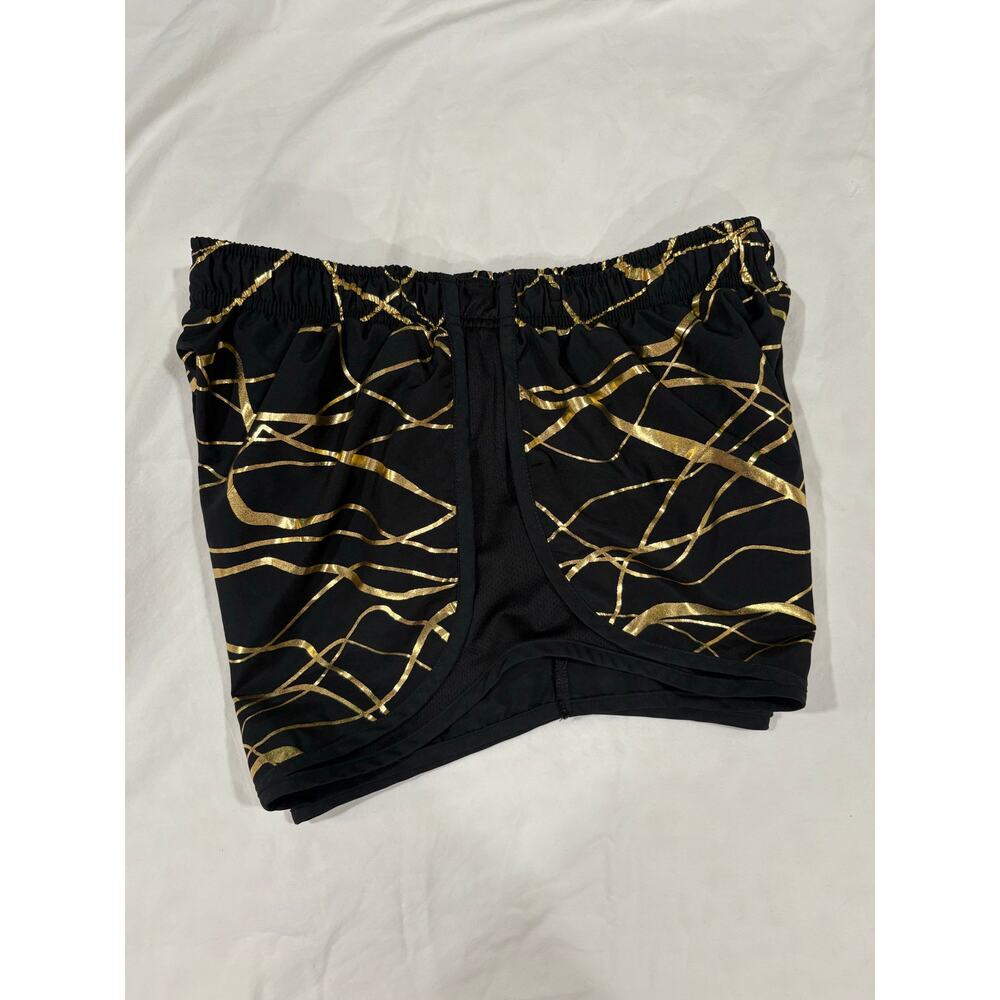 Nike Black Athletic Shorts with Gold Wave Print - Picture 3 of 6